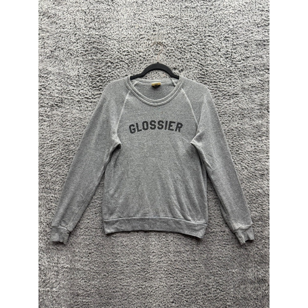 Glossier Graphic Logo Crewneck Pullover Sweatshirt Heather Gray Mens Size S